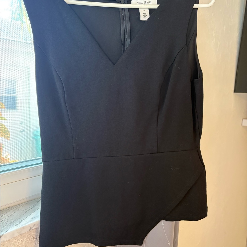 White House Black Market Asymmetrical Black V-Neck Blouse